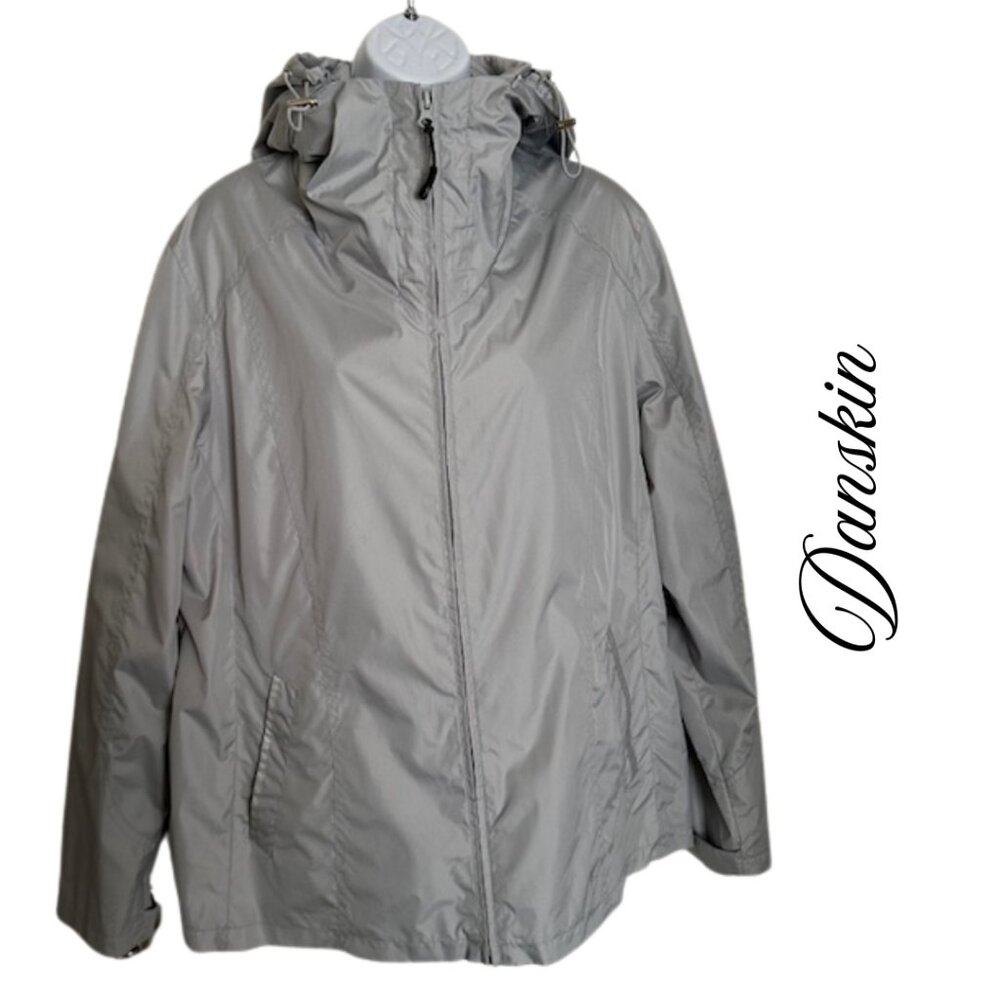 Danskin Silvery Grey Hooded Zip Front Windbreaker
